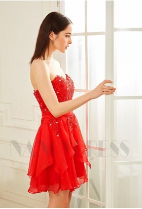 robe bustier rouge feu courte D007