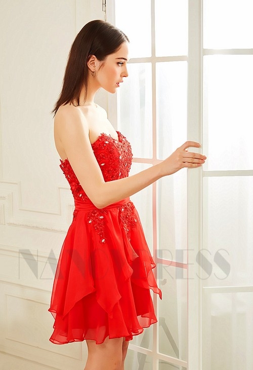 robe bustier rouge feu courte D007