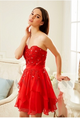 robe bustier rouge feu courte D007