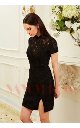 robe cocktail noire courte dentelle