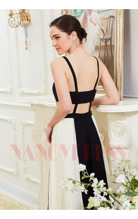 robe de soirée longue noire et blanc long