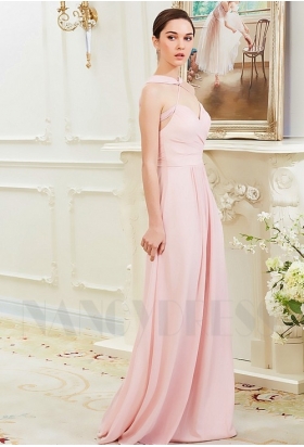 robe soirée rose long H002