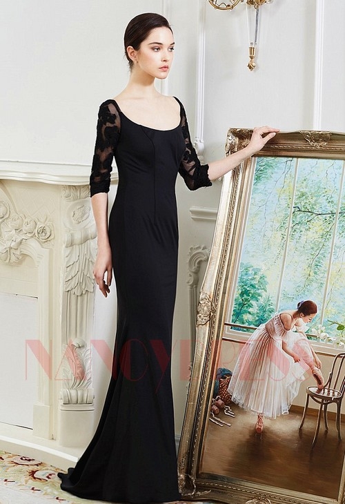 robe soirée noire long H010