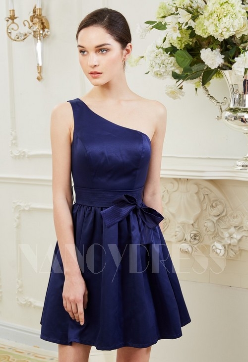 robe de cocktail bleu marine courte D045