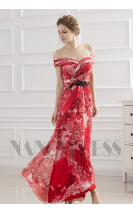 robe de soirée grande jupe imprimée rouge long