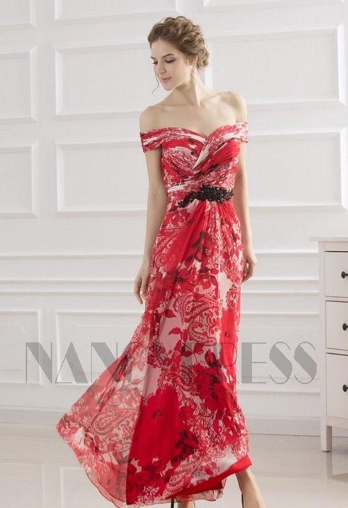 robe de soirée grande jupe imprimée rouge long