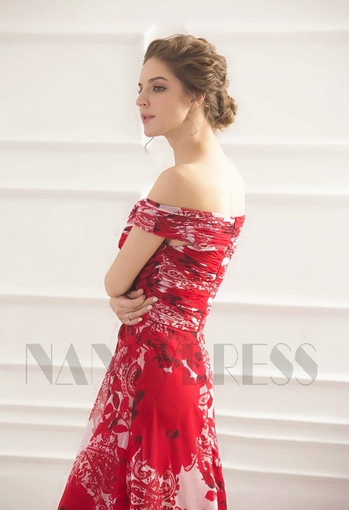 robe de soirée grande jupe imprimée rouge long