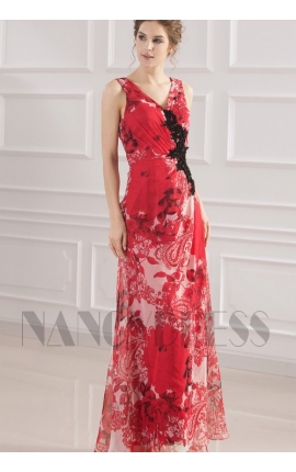 robe soirée grande jupe imprimée rouge long