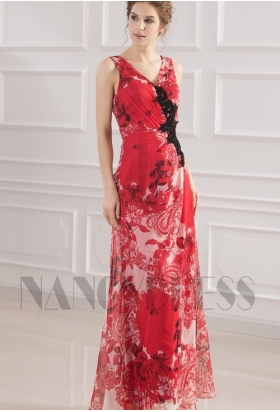 robe soirée grande jupe imprimée rouge long