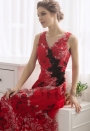 robe soirée grande jupe imprimée rouge long H036