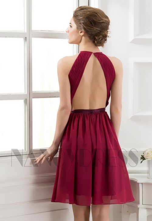 robe cocktail bordeaux courte D070