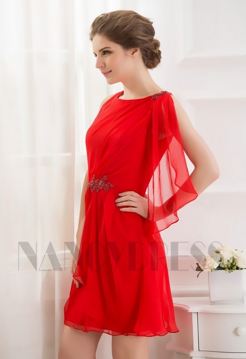 robe cocktail rouge feu courte D059