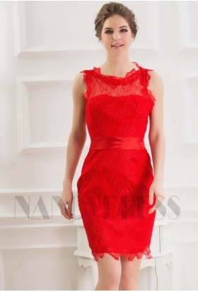 robe de cocktail rouge feu Lace courte D073