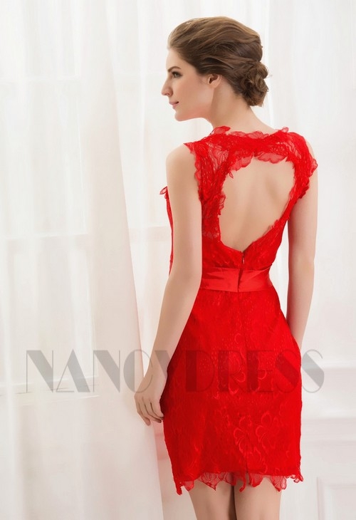 Robe Classe Rouge Vintage En Dentelle Et Manches Longues - Ref C913 - Robe  de cocktail