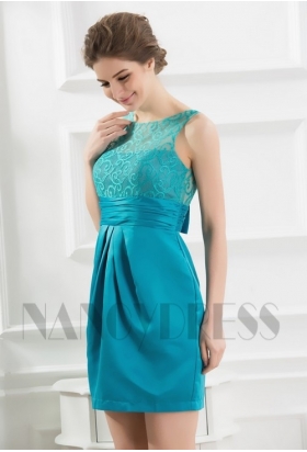 robe de soirée courte vert turquoise D067