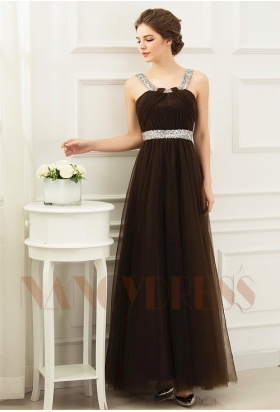 robe de soirée marron en tulle long H080