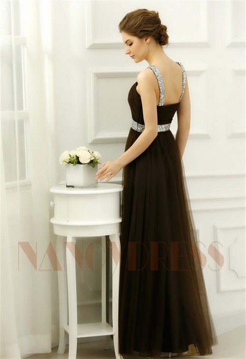 robe de soirée marron en tulle long H080