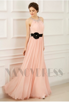 robe de soirée rose long H064