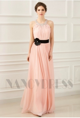 robe de soirée rose long H064