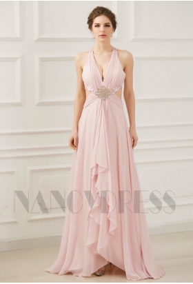 robe de soirée rose long H072