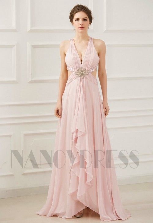 robe de soirée rose long H072