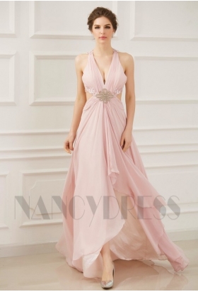 robe de soirée rose long H072