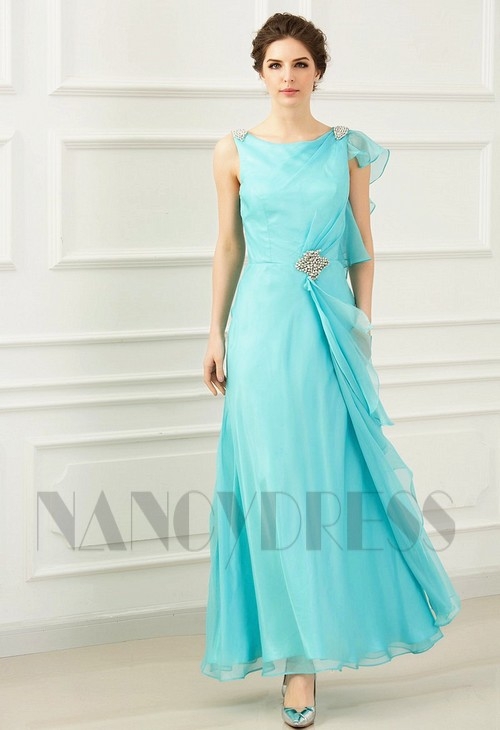 robe soirée bleu clair long H058