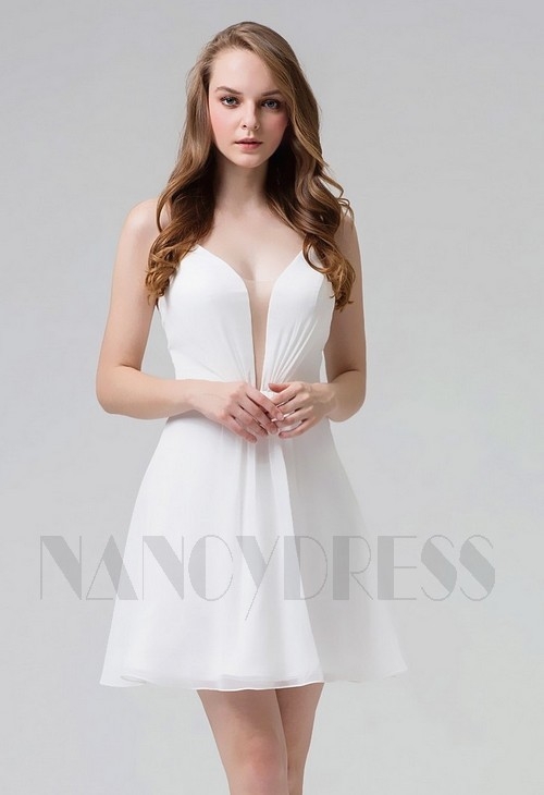 robe cocktail blanc courte D098