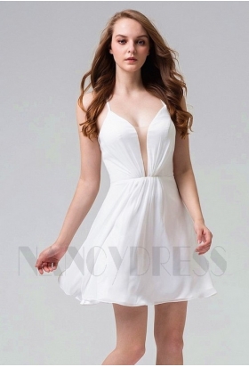 robe cocktail blanc courte D098