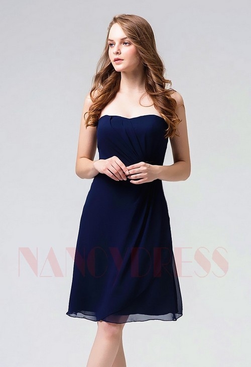 robe cocktail bleu marine courte D090