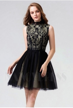 robe cocktail noire courte D079