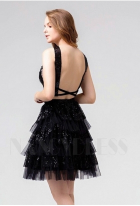 robe de cocktail noire courte D078