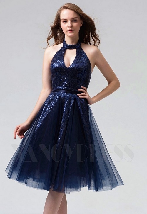 robe dos nu bleu marine courte D077