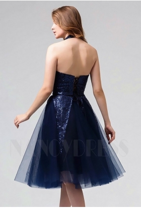 robe dos nu bleu marine courte D077