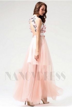 robe de soirée rose long H114