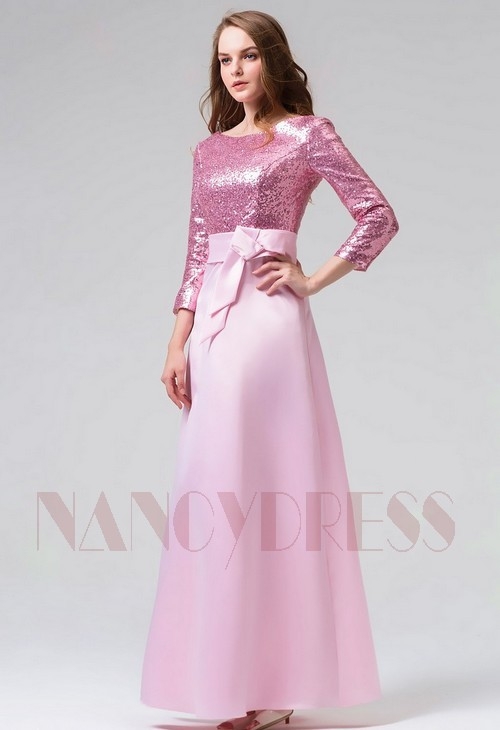 robe de soirée rose long H094