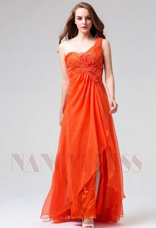 robe de soirée longue orange long H119