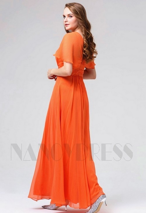 robe de soirée pas cher orange long H118