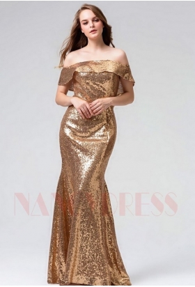 robe soirée d'or long H095