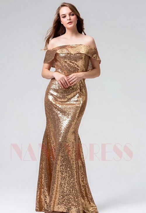 robe soirée d'or long