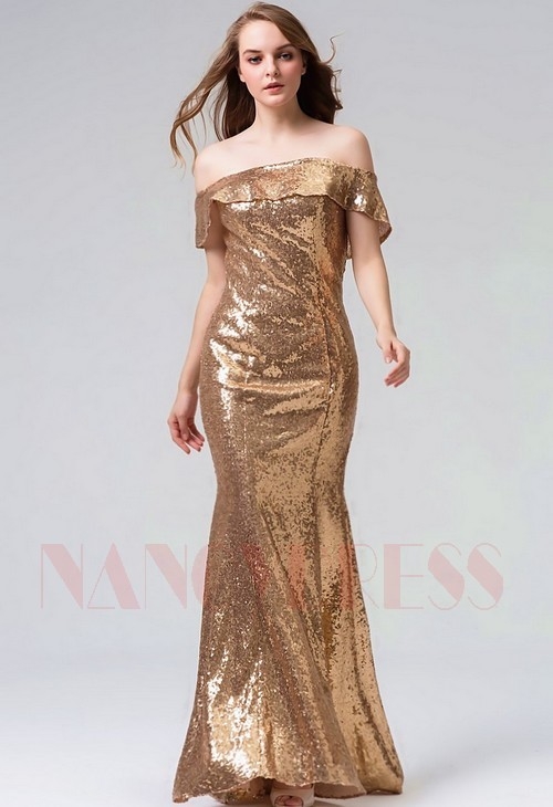 robe soirée d'or long H095