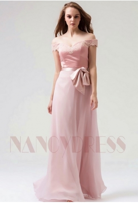 robe soirée rose long H091