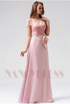 robe soirée rose long H091