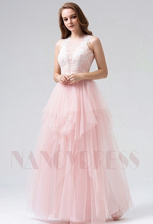 robe soirée rose long H108