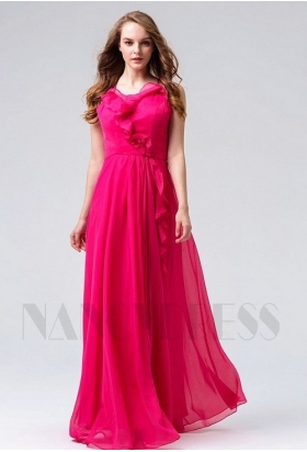 robes de soirée fuchsia long H104