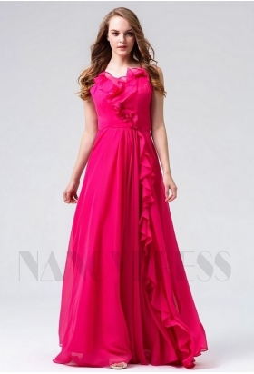 robes de soirée fuchsia long H104