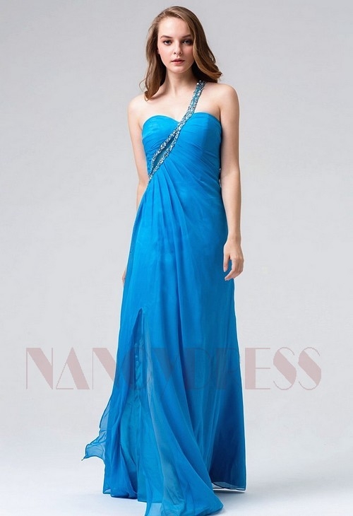 robes soirée bleu long H093