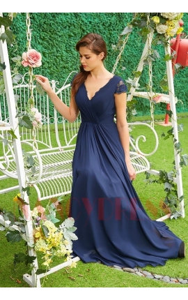 robe de ceremonie bleu en mousseline