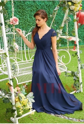 robe de ceremonie bleu en mousseline H121