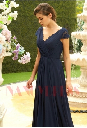 robe de ceremonie bleu en mousseline H121